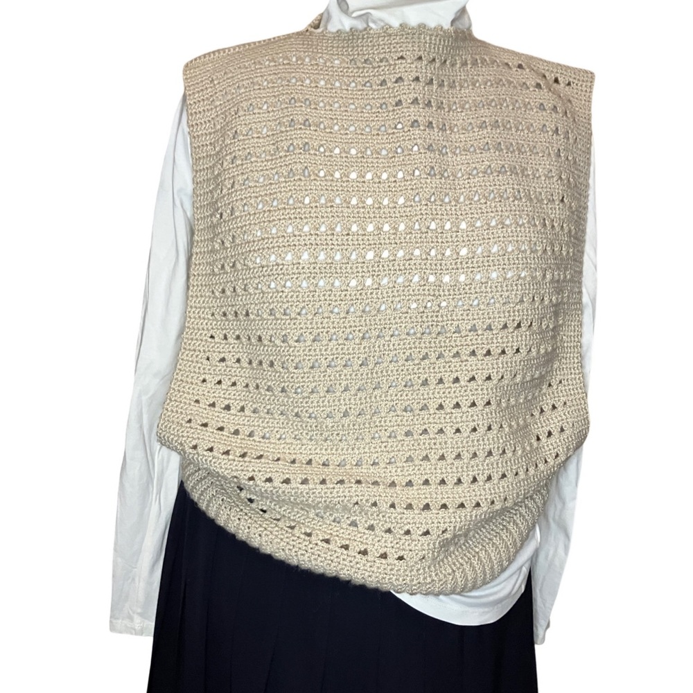 Handcrafted Crochet Sweater Vest M/L Taupe With Wooden Buttons